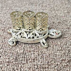 Vintage Gold Tone Turtle Lipstick Holder Filigree MCM Vanity Piece Floral